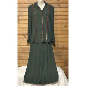Howard Wolf Dallas Vintage Women’s Dark Green Top Sz 2 Skirt Sz 6 Set Crinkled